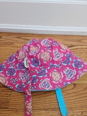 Hatley Pink Floral & Turtle Sun Hat with Blue Chin Strap